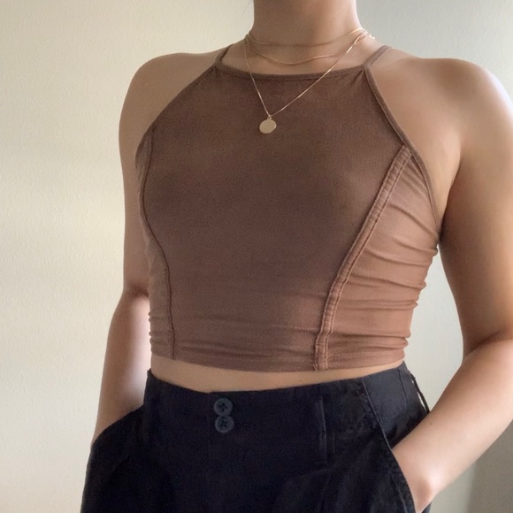 papaya tan brown suede crop top size small - Picture 1 of 6